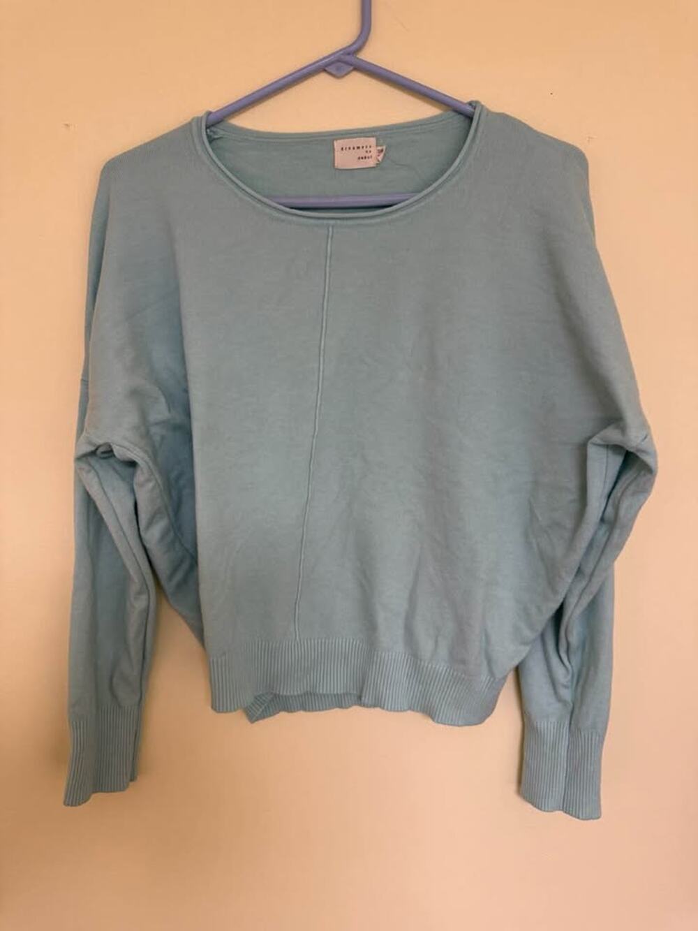 Dreamers by Debut Women’s S/M Aqua Blue gray Relaxed Pullover Sweater (as49b3)